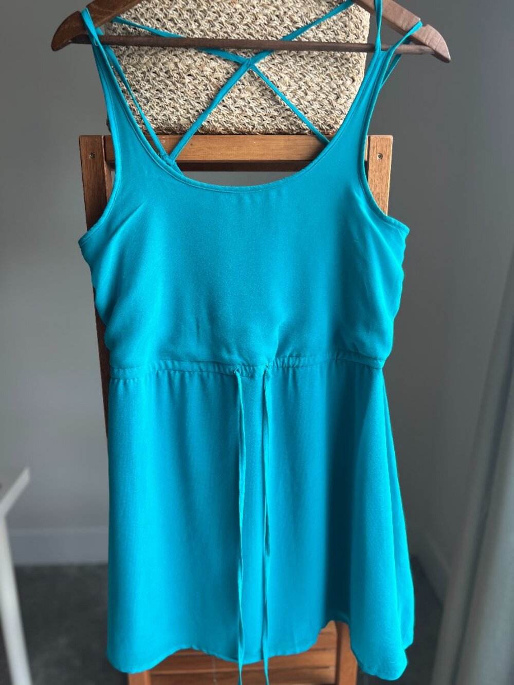 Teal chiffon strappy tank dress